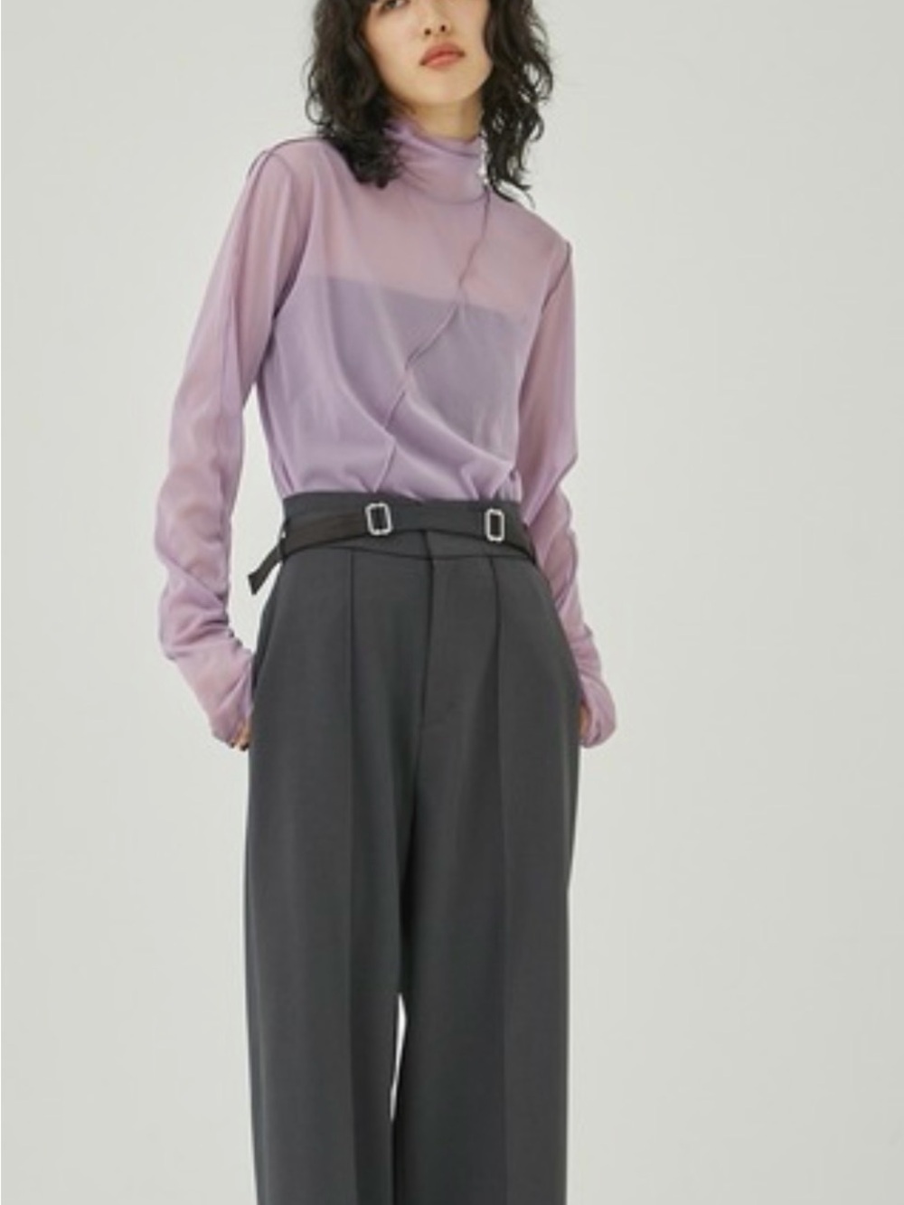 Public Tokyo Sheer Mock Neck Long Sleeve Top in Lilac o/s